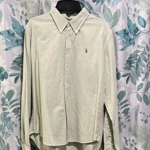 Ralph Lauren Women100 % Cotton Light Green & Pink Stripe Button-Down Classic